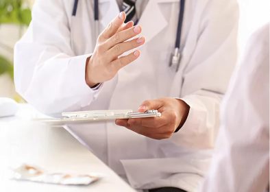 Doctor explaining diagnosis with clipboard