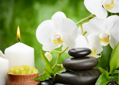 Relaxing spa scene with flowers