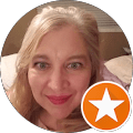 Woman smiling with a star icon.